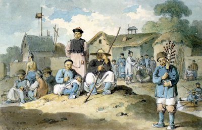 A group of Chinese on the bank of a river, watching the Earl Macartney